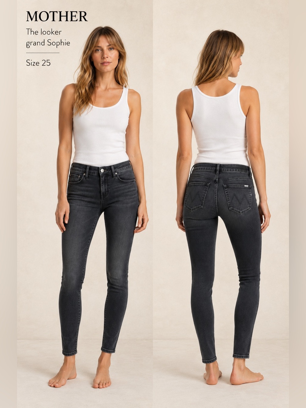 Mother The Looker Grand Sophie Wash Skinny Jeans Women’s Size 25 black wash flaw